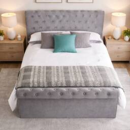 Aspire Mayfair Chesterfield Sleigh Ottoman Velvet Bed Frame in Grey - Size: Single - thumbnail 3