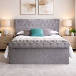 Aspire Mayfair Chesterfield Sleigh Ottoman Velvet Bed Frame in Grey - Size: Single - thumbnail 2