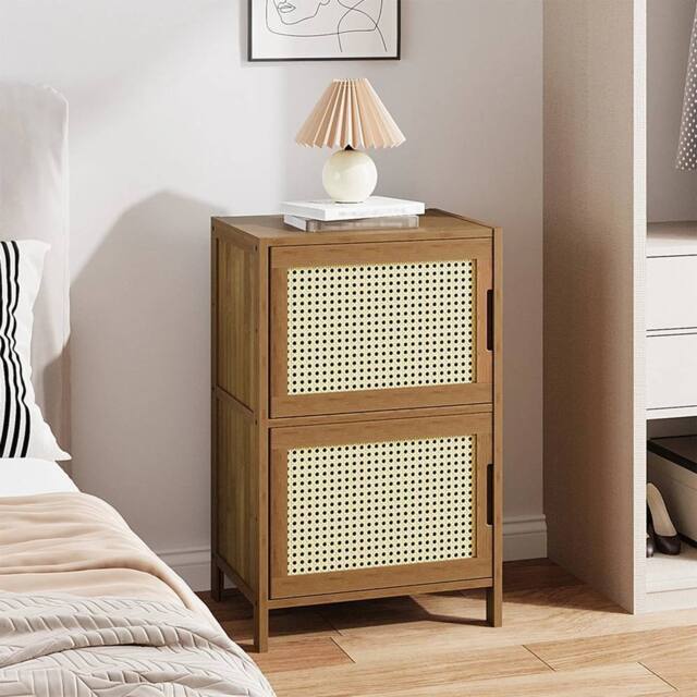 KORVIXA Bamboo Wood Bedside Table Cabinet Nightstand for Bedroom Sofa Side in Brown - Size: 100 cm x 100 cm - image 1