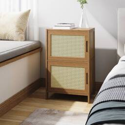 KORVIXA Bamboo Wood Bedside Table Cabinet Nightstand for Bedroom Sofa Side in Brown - Size: 100 cm x 100 cm - thumbnail 3