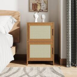 KORVIXA Bamboo Wood Bedside Table Cabinet Nightstand for Bedroom Sofa Side in Brown - Size: 100 cm x 100 cm - thumbnail 5