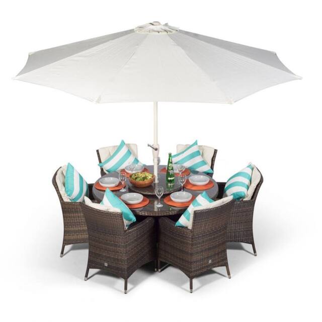Thats Furniture Savannah Round 6 Seater Rattan Patio Dining Set in Brown - image 1