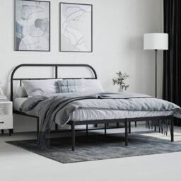Berkfield Home Metal Bed Frame with Headboard Black 140x190 cm - thumbnail 4