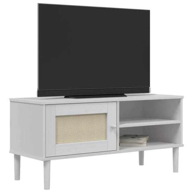 Berkfield Home TV Cabinet SENJA Rattan Look White 106x40x49cm Solid Wood Pine - Size: 106 x 40 x 49 cm - image 1