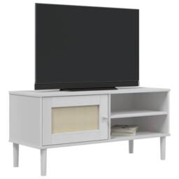 Berkfield Home TV Cabinet SENJA Rattan Look White 106x40x49cm Solid Wood Pine - Size: 106 x 40 x 49 cm