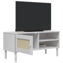 Berkfield Home TV Cabinet SENJA Rattan Look White 106x40x49cm Solid Wood Pine - Size: 106 x 40 x 49 cm - thumbnail 4