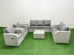 Fimous PE Rattan Garden Furniture Set Adjustable Chair Sofa Double Love Seat 2 Seater Sofa Lounge Set Square Coffee Table Side Table Light Grey - thumbnail 2