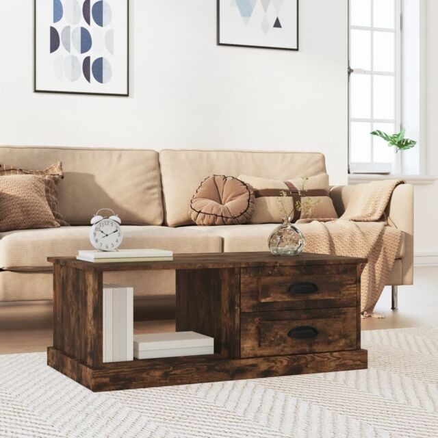 Berkfield Home Coffee Table Smoked Oak 90x50x35 cm Engineered Wood in Brown - Size: 90 x 50 x 35 cm - image 1