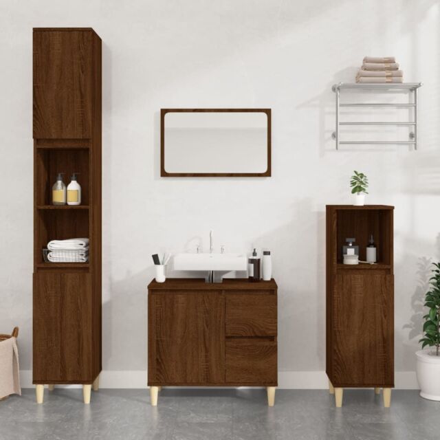 Berkfield Home Bathroom Cabinet Brown Oak 30x30x100 cm Engineered Wood - Size: 30 x 30 x 100 cm