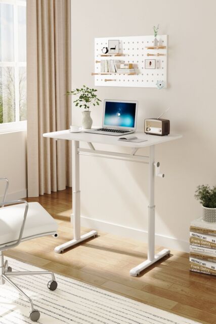 Living and Home Manual Height-Adjustable Standing Office Desk, 80 x 60cm in White - Size: 80 x 60 cm - image 1