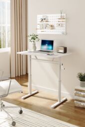 Living and Home Manual Height-Adjustable Standing Office Desk, 80 x 60cm in White - Size: 80 x 60 cm - thumbnail 1