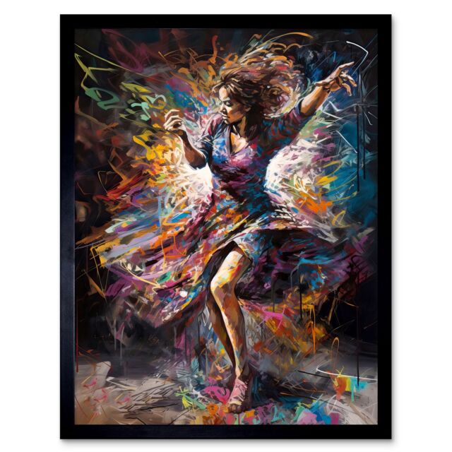 "Artery8 Wall Art Print Woman Dancing to Dynamic Music Rhythm Art Framed in Black - Size: W12"" x H16""" - image 1
