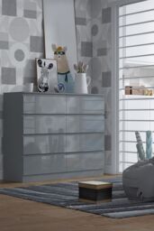 FWStyle Stora Grey Gloss 8 Drawer Chest Of Drawers Deep Drawer Design