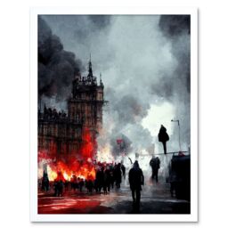"Artery8 Wall Art Print Anarchy Civil Unrest Punk Rioting UK Houses Parliament Art Framed in White - Size: W12"" x H16""" - thumbnail 1