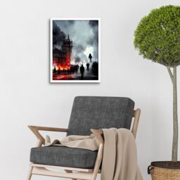 "Artery8 Wall Art Print Anarchy Civil Unrest Punk Rioting UK Houses Parliament Art Framed in White - Size: W12"" x H16""" - thumbnail 2