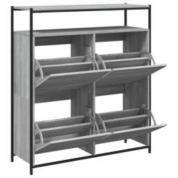Berkfield Home Shoe Cabinet with 4 Flip-Drawers Grey Sonoma 100x34x112 cm - Size: 100 x 34 x 112 cm - thumbnail 5