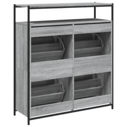 Berkfield Home Shoe Cabinet with 4 Flip-Drawers Grey Sonoma 100x34x112 cm - Size: 100 x 34 x 112 cm - thumbnail 8