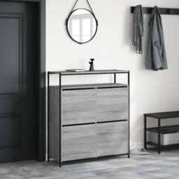 Berkfield Home Shoe Cabinet with 4 Flip-Drawers Grey Sonoma 100x34x112 cm - Size: 100 x 34 x 112 cm - thumbnail 1