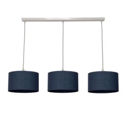 ValueLights Reni Fabric Drum Shade 3 Drop Bar Chrome Diner Ceiling Pendant Light in Navy - thumbnail 2