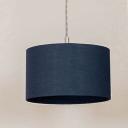 ValueLights Reni Fabric Drum Shade 3 Drop Bar Chrome Diner Ceiling Pendant Light in Navy - thumbnail 5