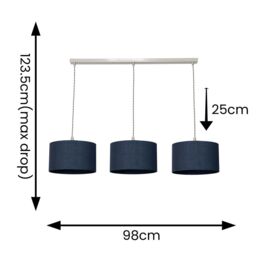 ValueLights Reni Fabric Drum Shade 3 Drop Bar Chrome Diner Ceiling Pendant Light in Navy - thumbnail 6