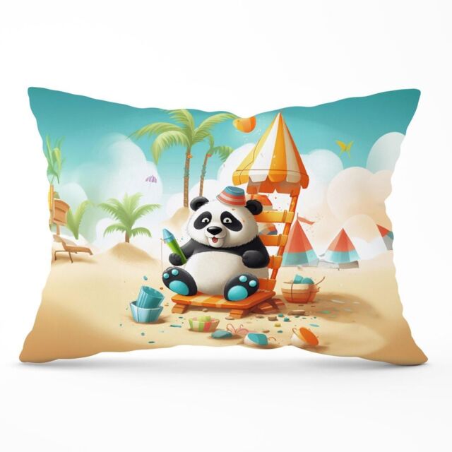 Warren Reed - Designer Panda On A Beach Holiday Cushions in Yellow - Size: 60 cm x 60 cm - image 1