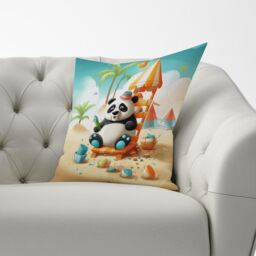Warren Reed - Designer Panda On A Beach Holiday Cushions in Yellow - Size: 60 cm x 60 cm - thumbnail 2
