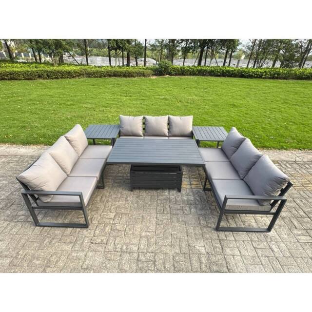 Fimous Aluminum U-Shaped 9-Seater Dining Set with Lifting Table in Dark Grey - image 1
