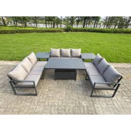 Fimous Aluminum U-Shaped 9-Seater Dining Set with Lifting Table in Dark Grey - thumbnail 1