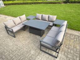 Fimous Aluminum U-Shaped 9-Seater Dining Set with Lifting Table in Dark Grey - thumbnail 2