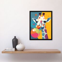 Artery8 Wall Art Print Cute Colourful Giraffe With Balloon Graphic Artwork Zoo Animal Birthday Party Kids Bedroom Painting Art Framed - thumbnail 4