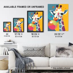 Artery8 Wall Art Print Cute Colourful Giraffe With Balloon Graphic Artwork Zoo Animal Birthday Party Kids Bedroom Painting Art Framed - thumbnail 3