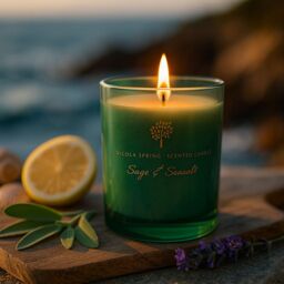 Nicola Spring 130g Sage & Seasalt Soy Wax Candle - Herbal Spa Relaxing Glass Jar in Green - thumbnail 2