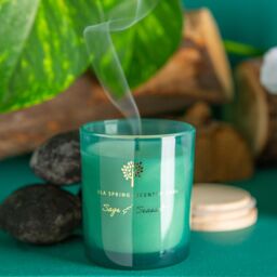 Nicola Spring 130g Sage & Seasalt Soy Wax Candle - Herbal Spa Relaxing Glass Jar in Green - thumbnail 6