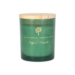 Nicola Spring 130g Sage & Seasalt Soy Wax Candle - Herbal Spa Relaxing Glass Jar in Green - thumbnail 1