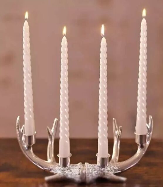 Marco Paul Set of 4 White Twisted Tall Tapered Candles Dinner Candles in Ivory - image 1