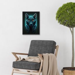Artery8 Electric Blue Luminescent Wolf Spirit Animal Guide Artwork Framed Wall Art Print A4 in Black - thumbnail 2