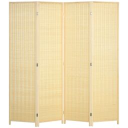 HOMCOM 4 Panel Room Divider 170cm Folding Privacy Screen with Pine Wood Frame in Light Brown - thumbnail 2