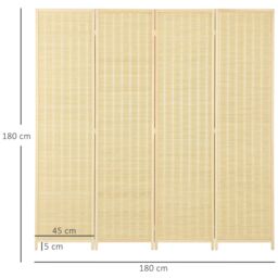 HOMCOM 4 Panel Room Divider 170cm Folding Privacy Screen with Pine Wood Frame in Light Brown - thumbnail 3