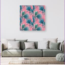 "Warren Reed - Designer Pink Green Fan Palms Canvas - Size: W30"" x H30""" - thumbnail 4