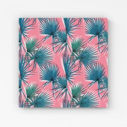 "Warren Reed - Designer Pink Green Fan Palms Canvas - Size: W30"" x H30""" - thumbnail 1