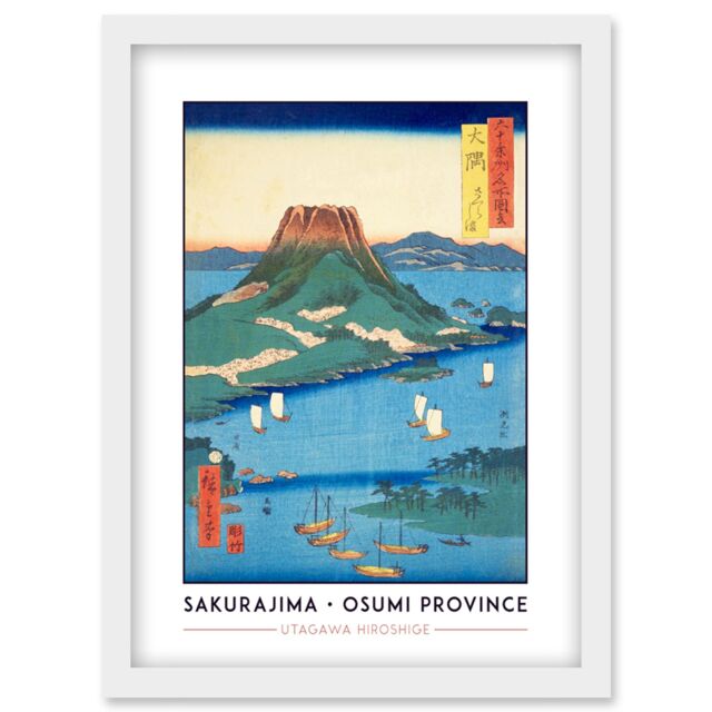 Artery8 Sakurajima Osumi Province Utagawa Hiroshige Japan Woodblock Classic Collection Artwork Framed Wall Art Print A4 in White - image 1