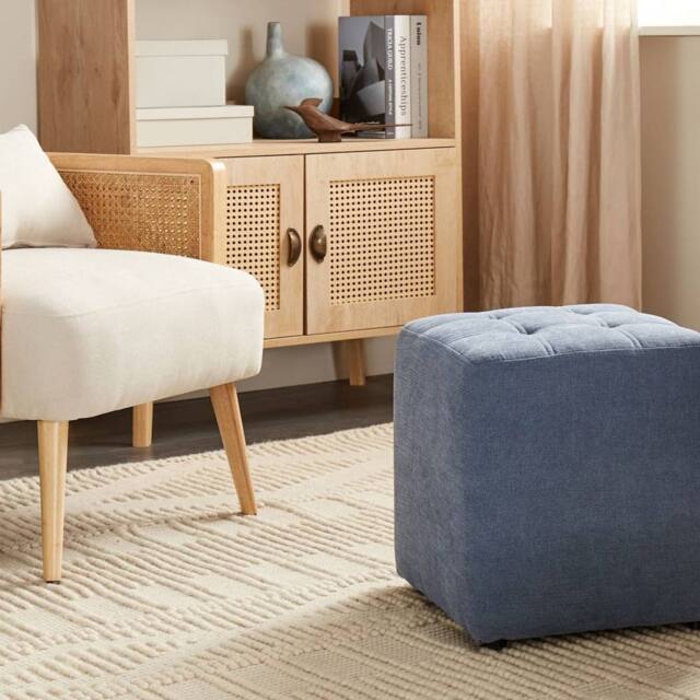 Wyld and Coco Blue Polyester Footstool 38 x 38 cm Square Seat - image 1