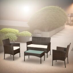 FURNOS Set of 4 Wicker Garden Bistro Furniture Set in Brown - thumbnail 4