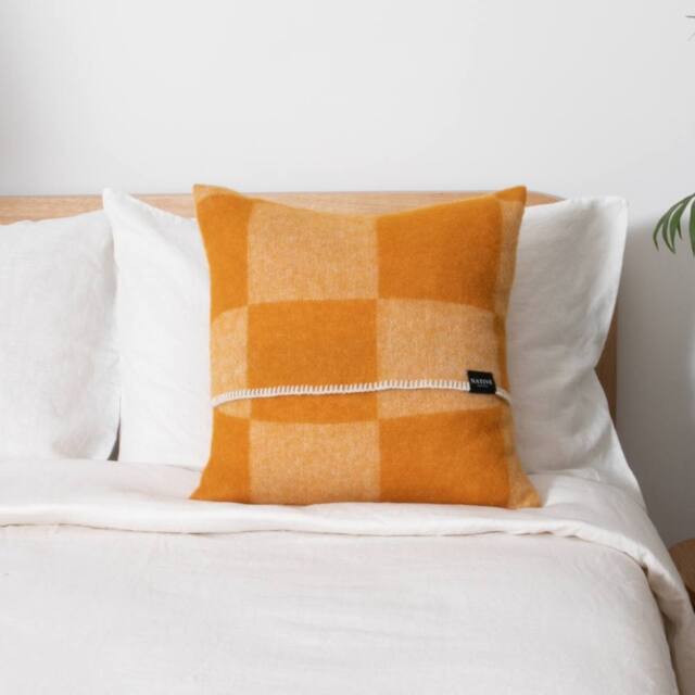 Native Natural Checkerboard Orange Wool Cushion 45x45cm - Size: 45 cm x 45 cm - image 1