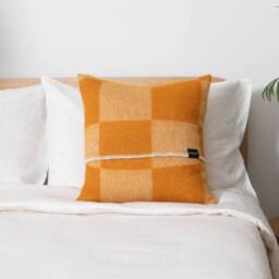 Native Natural Checkerboard Orange Wool Cushion 45x45cm - Size: 45 cm x 45 cm