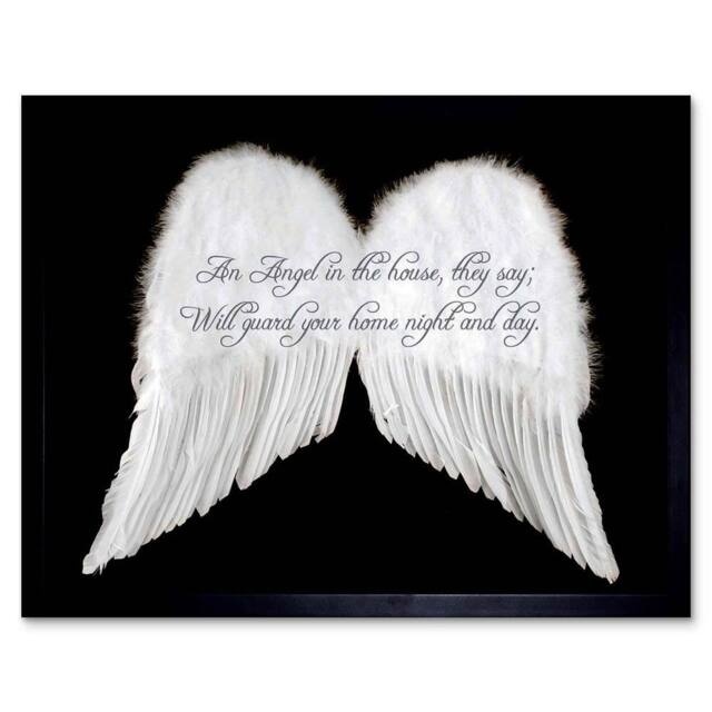 "Artery8 An Angel The House Guard Home Wings Quote Motivation Framed Art Print in Black - Size: W12"" x H16""" - image 1