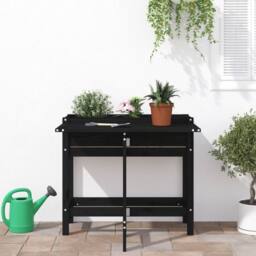 Berkfield Home Beautiful Garden Planter with Folding Tabletop Black Solid Wood Pine