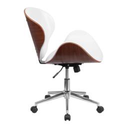 FWStyle Walnut Effect White Faux Leather Executive Office Swivel Chair - thumbnail 4