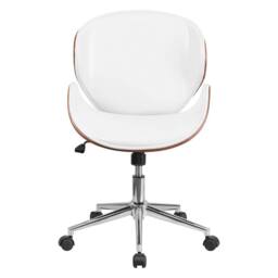 FWStyle Walnut Effect White Faux Leather Executive Office Swivel Chair - thumbnail 3